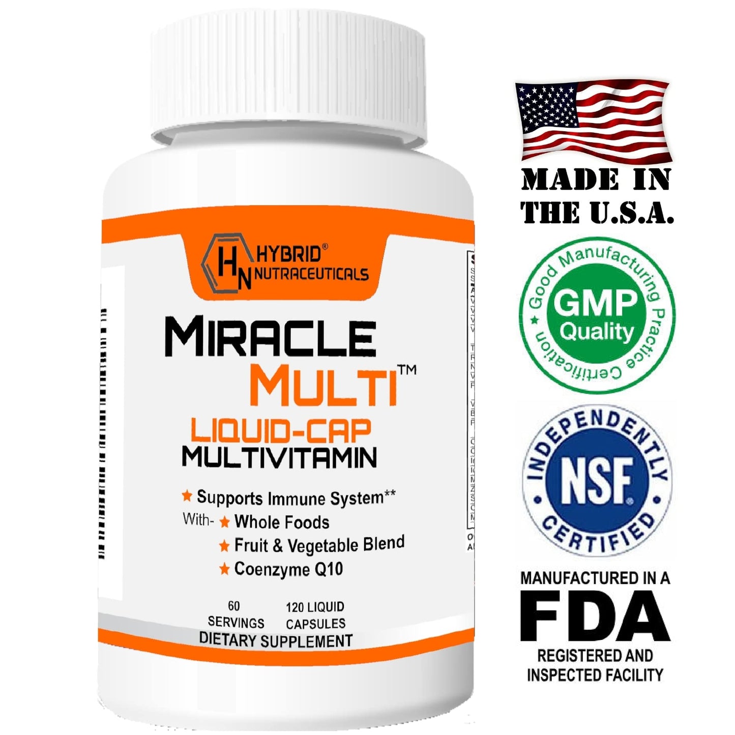 MiracleMulti Liquid Multivitamin Capsules for Men & Women - Complete Whole Food Blend Daily Vitamin & Mineral Supplement with CoQ10, B12, 42 Superfood Enzyme - 120 Softgels - dailyvitalstore