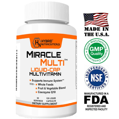 MiracleMulti Liquid Multivitamin Capsules for Men & Women - Complete Whole Food Blend Daily Vitamin & Mineral Supplement with CoQ10, B12, 42 Superfood Enzyme - 120 Softgels - dailyvitalstore