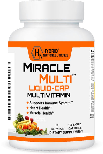 MiracleMulti Liquid Multivitamin Capsules for Men & Women - Complete Whole Food Blend Daily Vitamin & Mineral Supplement with CoQ10, B12, 42 Superfood Enzyme - 120 Softgels - dailyvitalstore