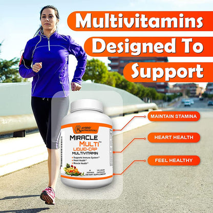 MiracleMulti Liquid Multivitamin Capsules for Men & Women - Complete Whole Food Blend Daily Vitamin & Mineral Supplement with CoQ10, B12, 42 Superfood Enzyme - 120 Softgels - dailyvitalstore