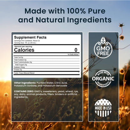 Miracles of Health Liquid Chelated Minerals - Organic Humic Fulvic Mineral Blend - 72+ Plant-Based Minerals, 20 Essential Amino Acids - 100% Natural - 1 Month Supply, 32 fl. oz - dailyvitalstore