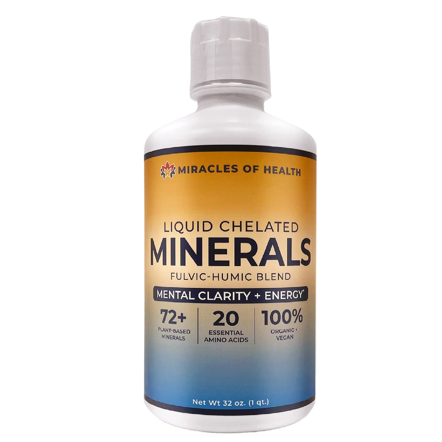 Miracles of Health Liquid Chelated Minerals - Organic Humic Fulvic Mineral Blend - 72+ Plant-Based Minerals, 20 Essential Amino Acids - 100% Natural - 1 Month Supply, 32 fl. oz - dailyvitalstore