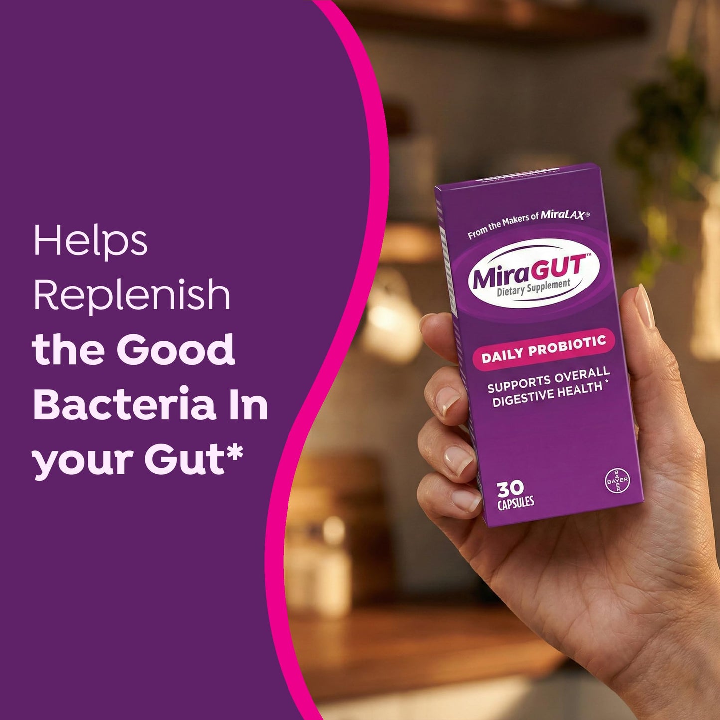 MiraGUT Daily Probiotic, from the Makers of MiraLAX, Probiotics for Digestive Health, Gluten-Free Supplement, Probiotic for Women and Men - dailyvitalstore