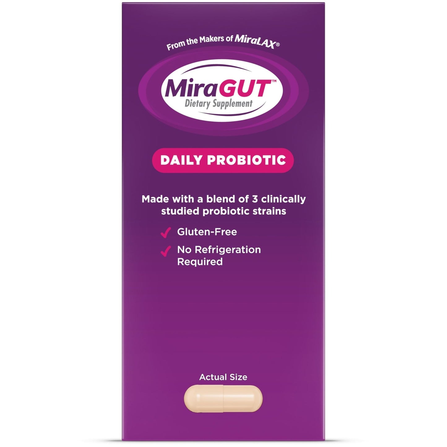 MiraGUT Daily Probiotic, from the Makers of MiraLAX, Probiotics for Digestive Health, Gluten-Free Supplement, Probiotic for Women and Men - dailyvitalstore