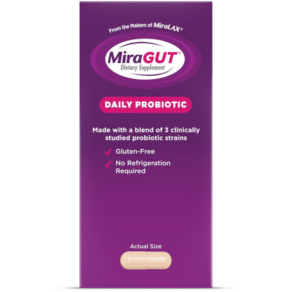 MiraGUT Daily Probiotic, from the Makers of MiraLAX, Probiotics for Digestive Health, Gluten-Free Supplement, Probiotic for Women and Men - dailyvitalstore