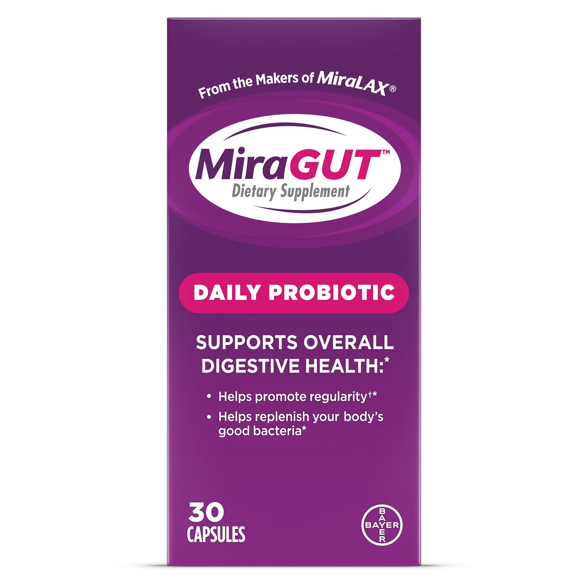 MiraGUT Daily Probiotic, from the Makers of MiraLAX, Probiotics for Digestive Health, Gluten-Free Supplement, Probiotic for Women and Men - dailyvitalstore