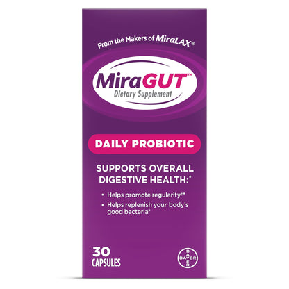 MiraGUT Daily Probiotic, from the Makers of MiraLAX, Probiotics for Digestive Health, Gluten-Free Supplement, Probiotic for Women and Men - dailyvitalstore