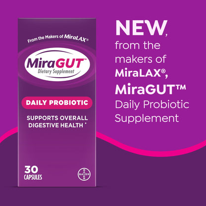 MiraGUT Daily Probiotic, from the Makers of MiraLAX, Probiotics for Digestive Health, Gluten-Free Supplement, Probiotic for Women and Men - dailyvitalstore