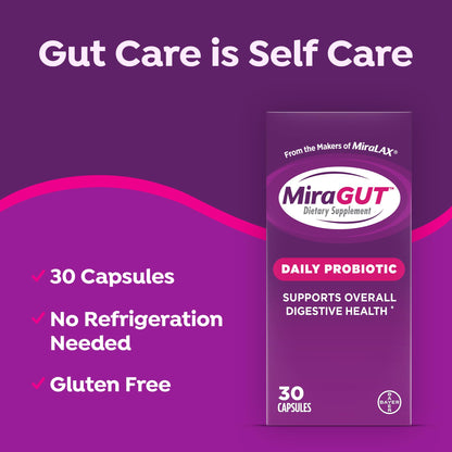 MiraGUT Daily Probiotic, from the Makers of MiraLAX, Probiotics for Digestive Health, Gluten-Free Supplement, Probiotic for Women and Men - dailyvitalstore