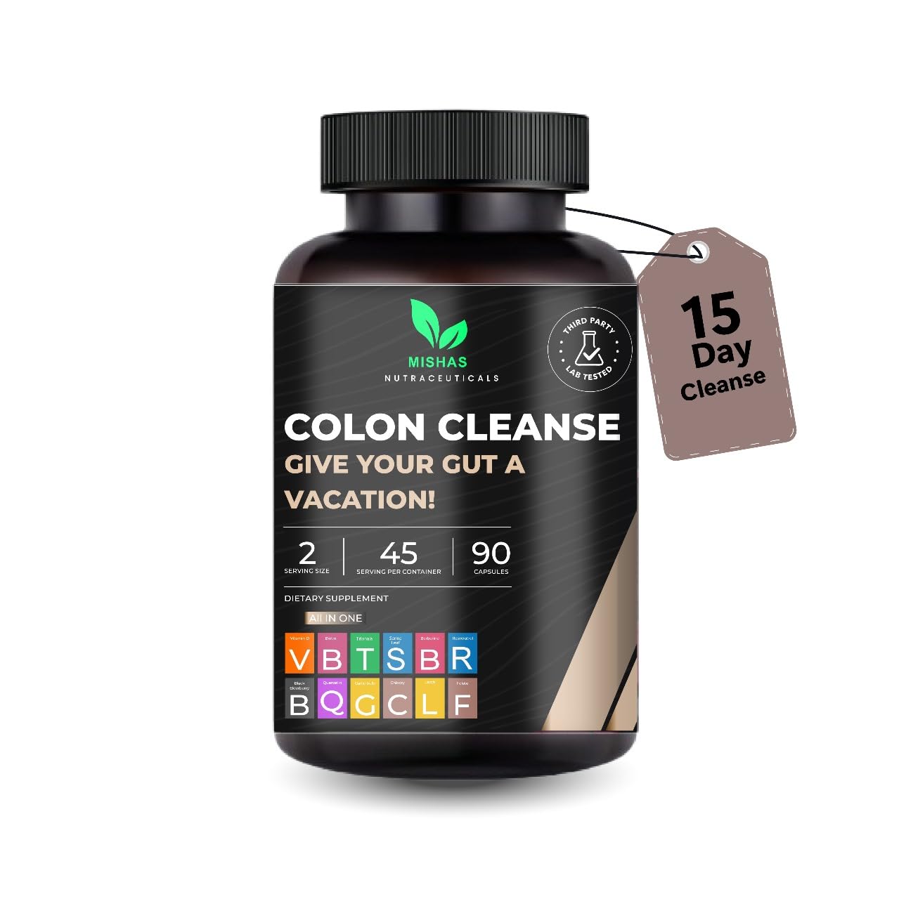 Mishas Nutraceutical Colon Cleanse - Relief from Gas and Bloating, Supports Gut Health with Magnesium, Berberine, Vitamin D, Quercetin & More - dailyvitalstore