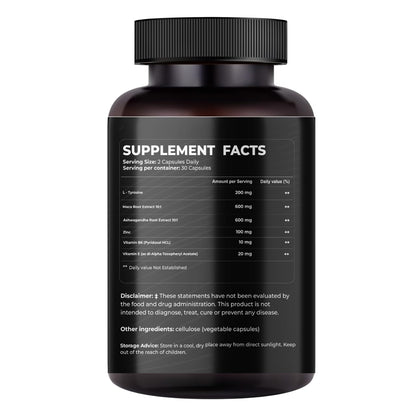 Mishas Nutraceuticals L-Tyrosine with Maca Root, Ashwagandha & Vitamins Complex – Energy, Mental Focus, Stress Relief & Immunity Support – 60 Capsules (30 Servings) - dailyvitalstore