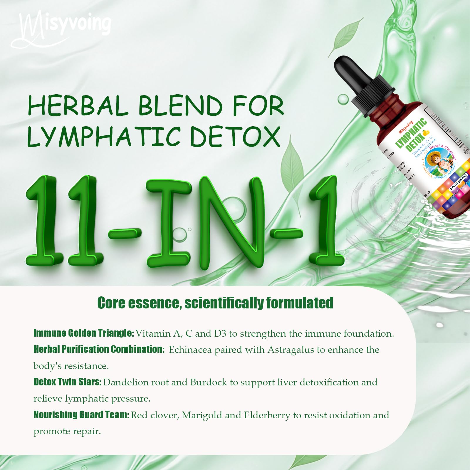 Misyvoing Liposomal Lymphatic Detox & Drainage Drops –Multivitamins A、C、D + Herbal Blend with Elderberry & Echinacea– Supports Lymphatic Drainage, Immune System & Detox - dailyvitalstore