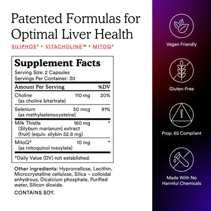 MitoQ +Liver – Advanced Liver Supplement with Highly Bioavailable Milk Thistle, Choline, Selenium Mitoquinol – Supports Metabolism, Body’s Natural Detoxification & Liver Health – 60 Capsules - dailyvitalstore