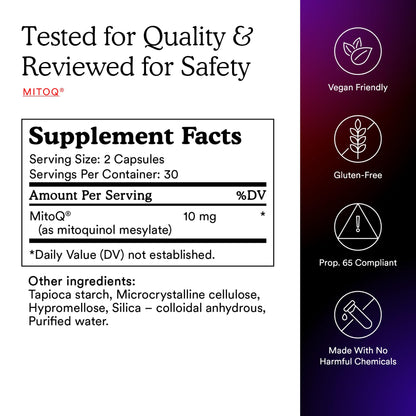 MitoQ Pure Advanced Mitochondria Supplement Superior Bioavailability to CoQ10 | Reduces Free Radical Damage for Healthy Aging, Metabolism, Heart Health, Energy, Strength & Mobility - dailyvitalstore