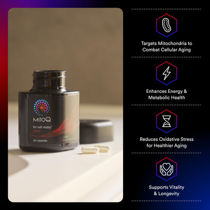 MitoQ Pure Advanced Mitochondria Supplement Superior Bioavailability to CoQ10 | Reduces Free Radical Damage for Healthy Aging, Metabolism, Heart Health, Energy, Strength & Mobility - dailyvitalstore