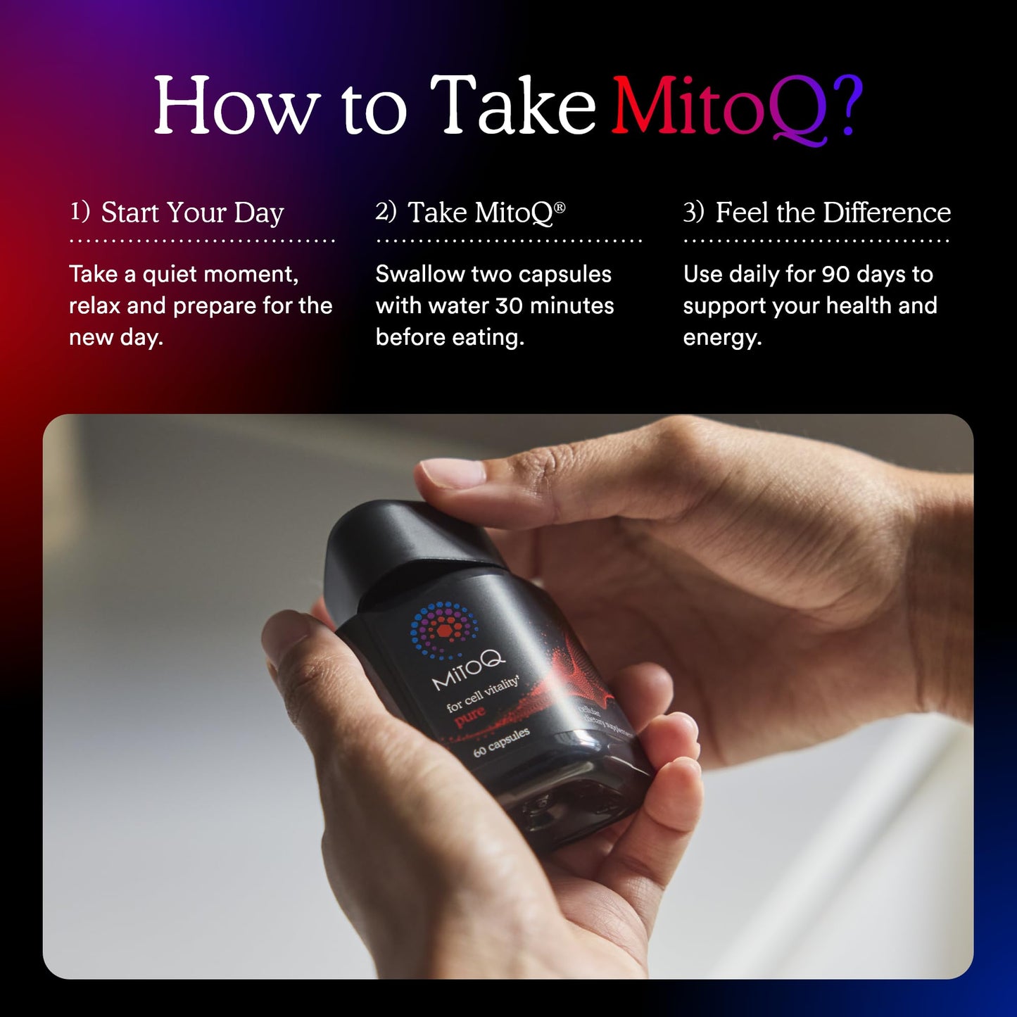 MitoQ Pure Advanced Mitochondria Supplement Superior Bioavailability to CoQ10 | Reduces Free Radical Damage for Healthy Aging, Metabolism, Heart Health, Energy, Strength & Mobility - dailyvitalstore