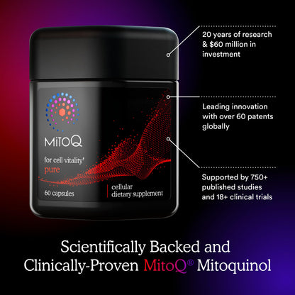 MitoQ Pure Advanced Mitochondria Supplement Superior Bioavailability to CoQ10 | Reduces Free Radical Damage for Healthy Aging, Metabolism, Heart Health, Energy, Strength & Mobility - dailyvitalstore