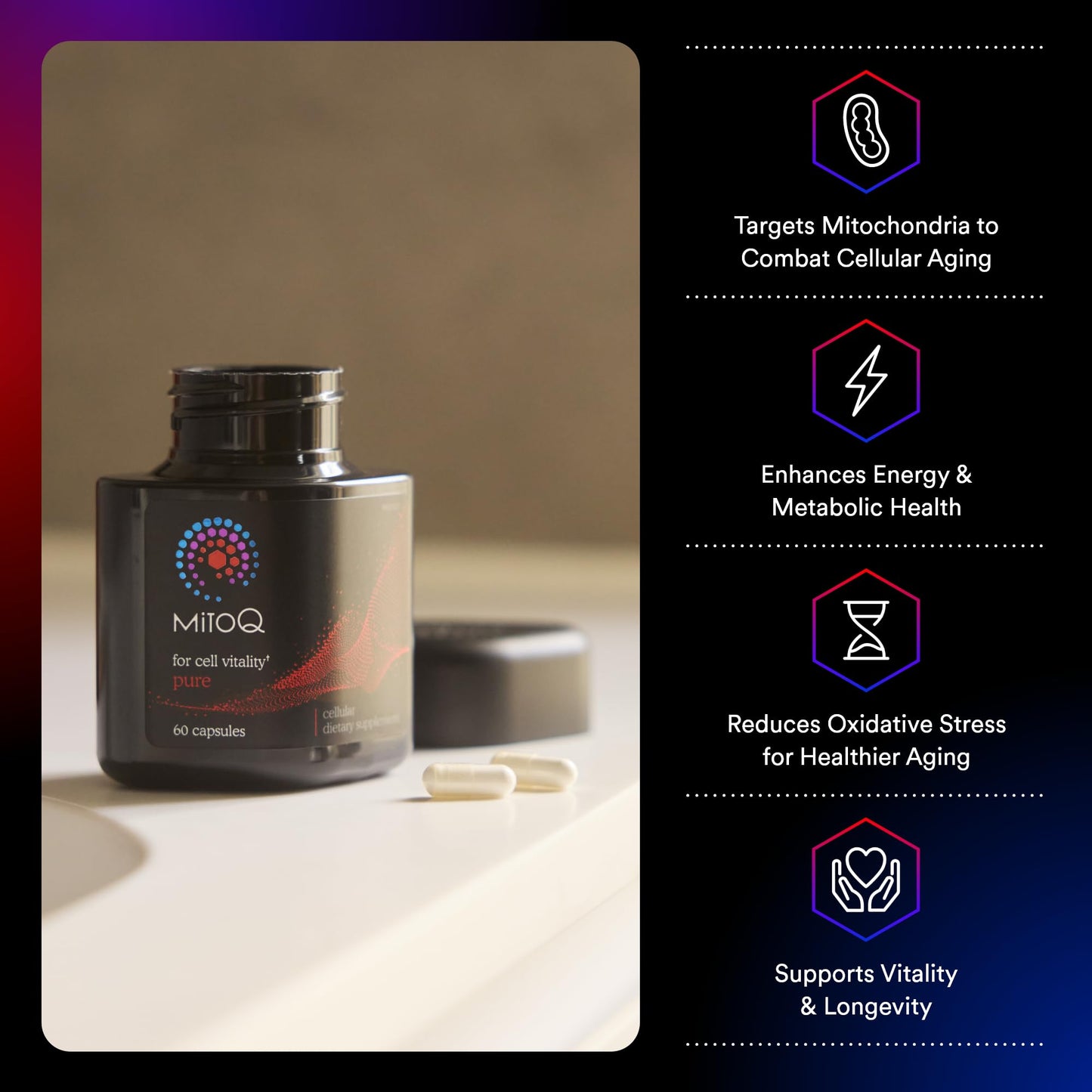 MitoQ Pure Advanced Mitochondria Supplement Superior Bioavailability to CoQ10 | Reduces Free Radical Damage for Healthy Aging, Metabolism, Heart Health, Energy, Strength & Mobility - dailyvitalstore