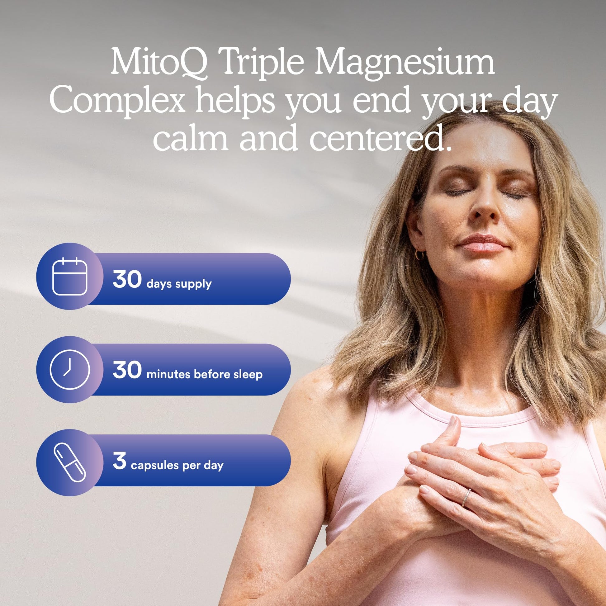 MitoQ Triple Magnesium Complex | Magnesium Glycinate, Taurinate, Oxide with GABA for Heart Health, Stress Management, & Deeper Sleep | High Absorption | 90 Capsules - dailyvitalstore
