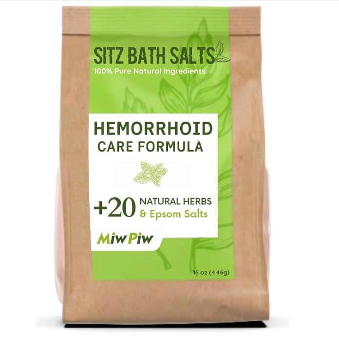 Miw Piw Sitz Bath Salts for Hemorrhoids 15.6 Oz- Soothing Relieving Bleeding Shrinking Internal External Treatment +20 Natural Herbs, Epsom Salt - Suppositories Remedy Postpartum Fissure - dailyvitalstore