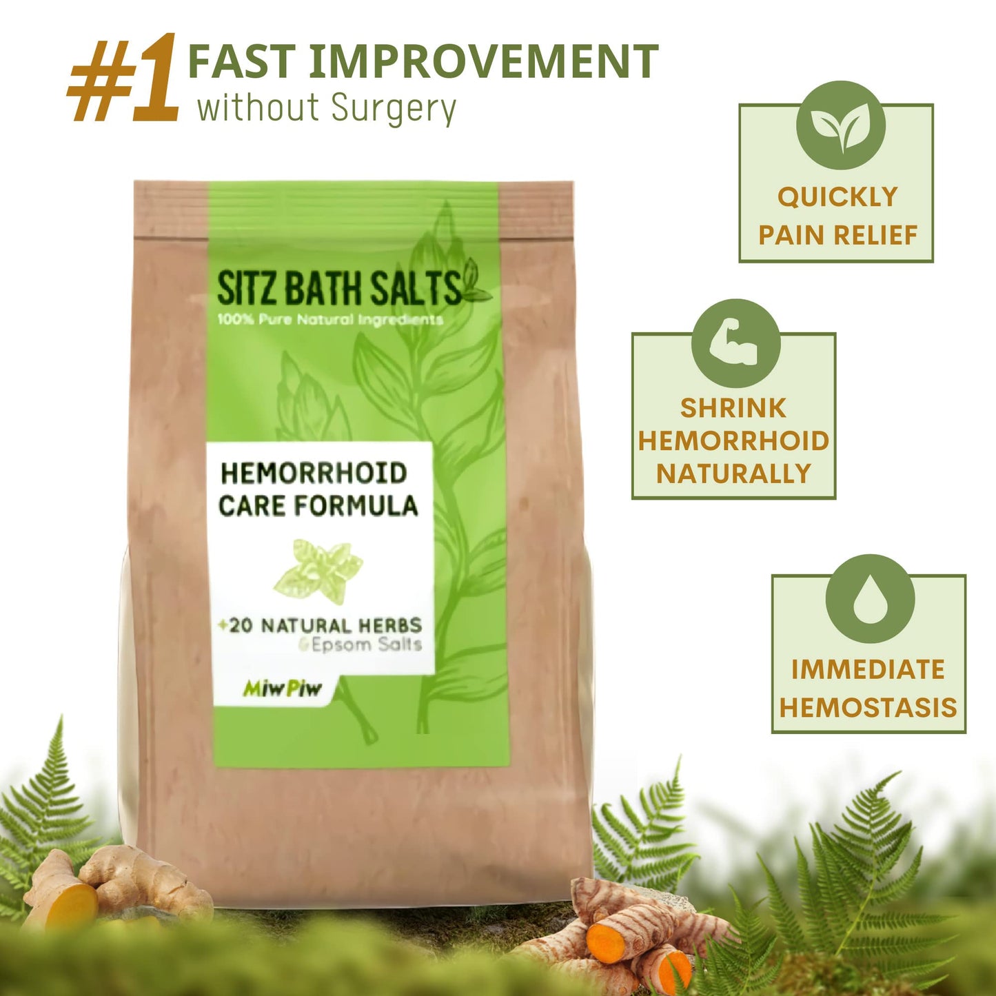 Miw Piw Sitz Bath Salts for Hemorrhoids 15.6 Oz- Soothing Relieving Bleeding Shrinking Internal External Treatment +20 Natural Herbs, Epsom Salt - Suppositories Remedy Postpartum Fissure - dailyvitalstore