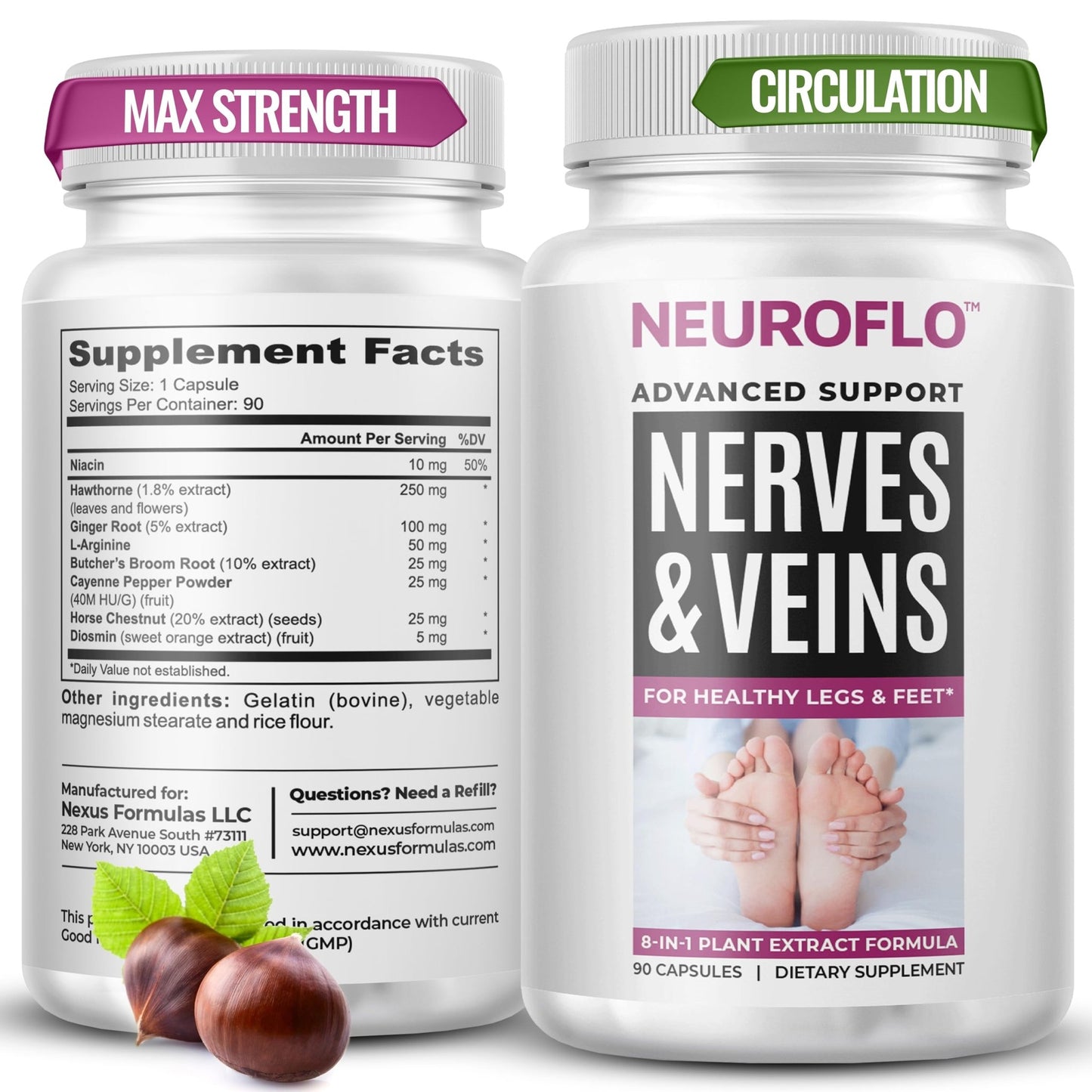 Mizzle Leg Circulation Supplement - Supports Nerves, Veins with 1470mg, 8 in 1 Capsule of Chestnut, Diosmin, Hawthorn for Maximum Relief in Toes, Feet, Ankles, Calves, Legs - Neuroflo - dailyvitalstore