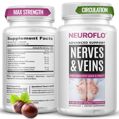 Mizzle Leg Circulation Supplement - Supports Nerves, Veins with 1470mg, 8 in 1 Capsule of Chestnut, Diosmin, Hawthorn for Maximum Relief in Toes, Feet, Ankles, Calves, Legs - Neuroflo - dailyvitalstore