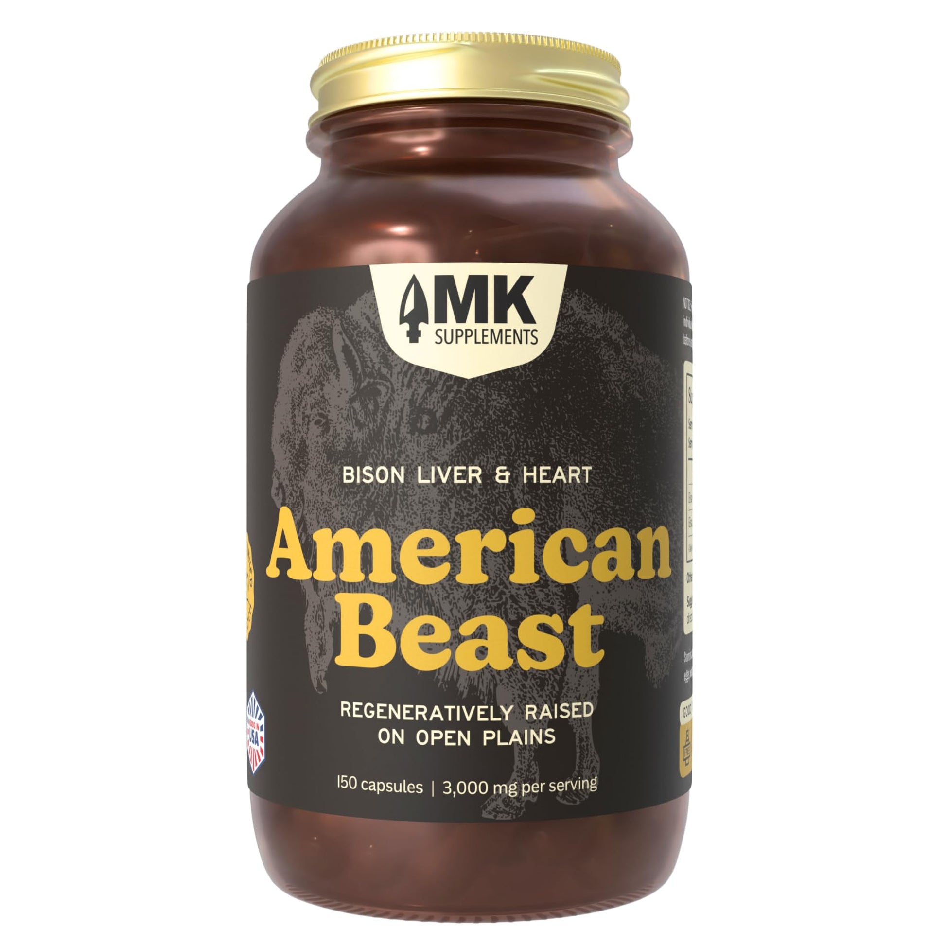 MK Supplements American Beast | Bison Liver & Heart Capsules | ~49x More CoQ10 Than Beef Liver | Regeneratively Raised Bison | 150 Capsules - dailyvitalstore