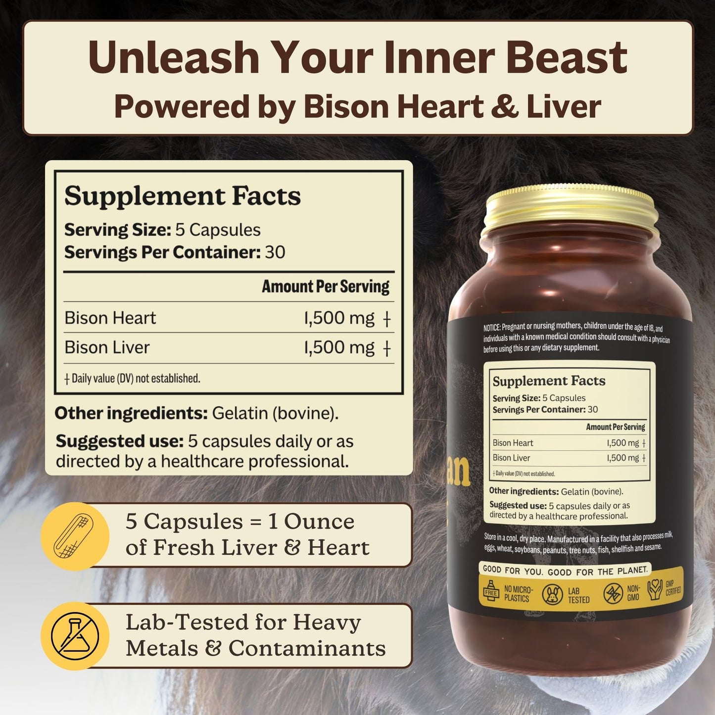 MK Supplements American Beast | Bison Liver & Heart Capsules | ~49x More CoQ10 Than Beef Liver | Regeneratively Raised Bison | 150 Capsules - dailyvitalstore