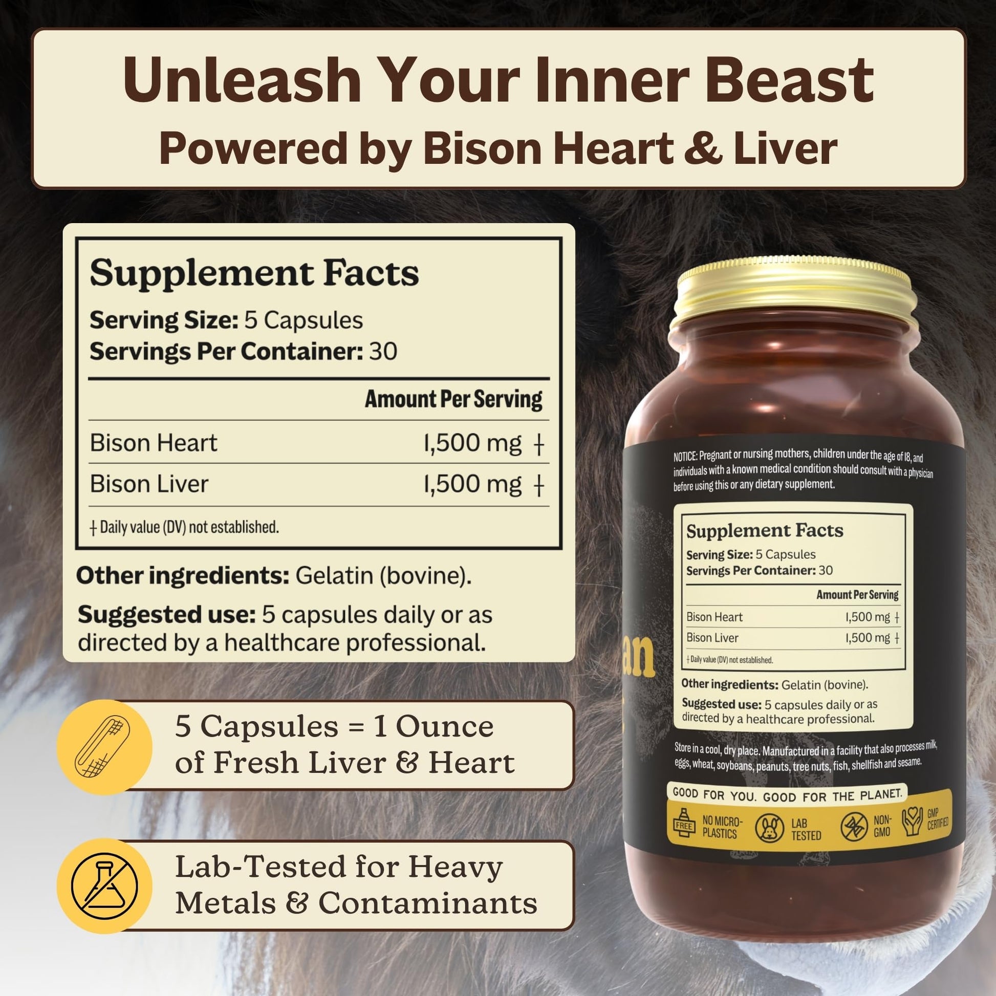 MK Supplements American Beast | Bison Liver & Heart Capsules | ~49x More CoQ10 Than Beef Liver | Regeneratively Raised Bison | 150 Capsules - dailyvitalstore