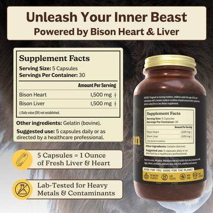 MK Supplements American Beast | Bison Liver & Heart Capsules | ~49x More CoQ10 Than Beef Liver | Regeneratively Raised Bison | 150 Capsules - dailyvitalstore