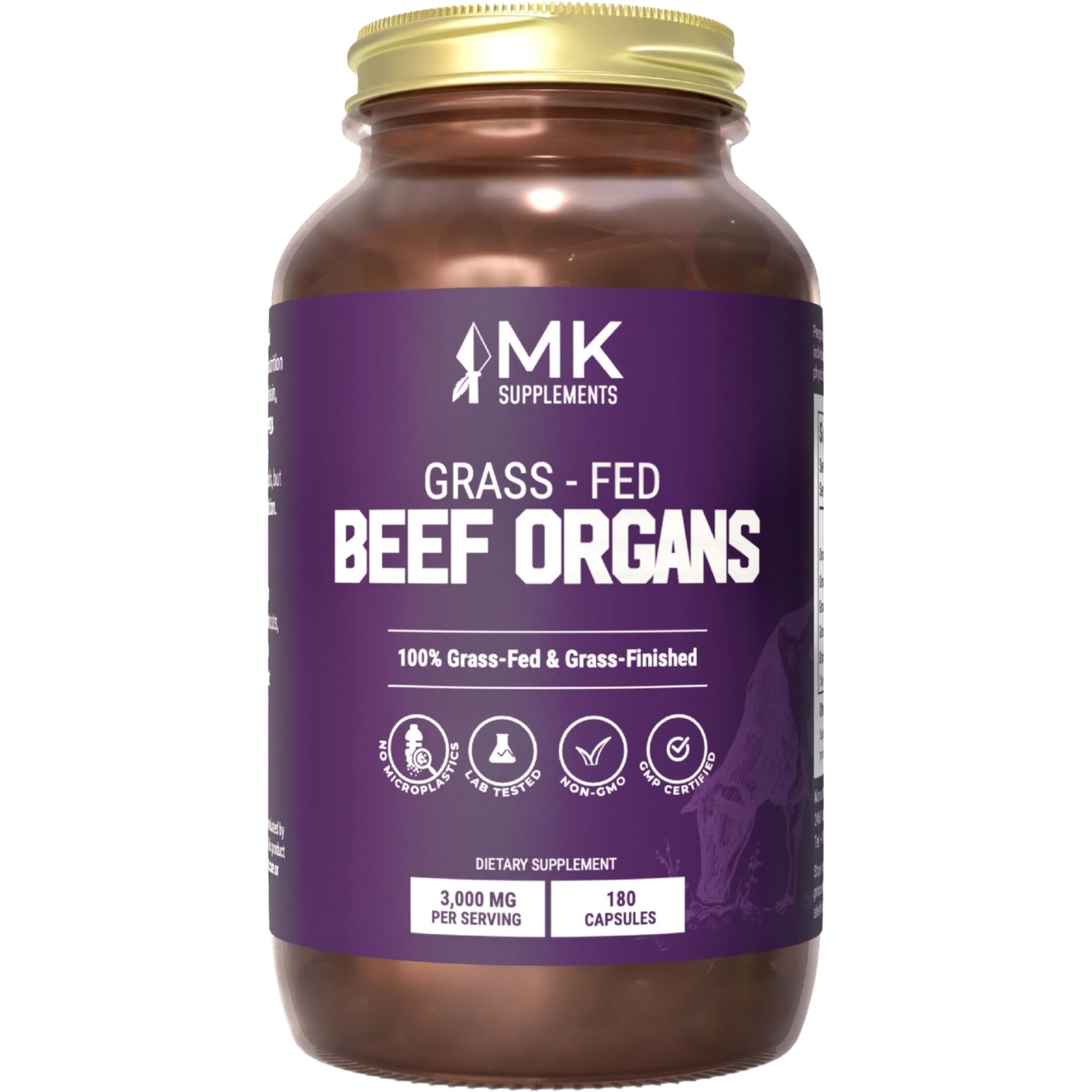 MK Supplements Grass-Fed Beef Organs Capsules | 5 Organs in Nature-Identical Ratios | B12, Copper & Heme Iron | Regeneratively Raised | 150 Capsules - dailyvitalstore