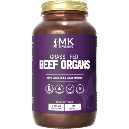 MK Supplements Grass-Fed Beef Organs Capsules | 5 Organs in Nature-Identical Ratios | B12, Copper & Heme Iron | Regeneratively Raised | 150 Capsules - dailyvitalstore