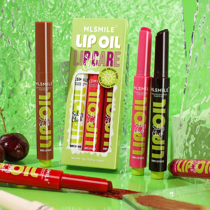 MLSMILE 3 Colors Fat Lip Oil Click Slick,Press Lipstick Set,Moisturizing Lip Balm,High Pigment Glow Lip Oil,Long-lasting,Pigmented Vegan,Lightweight and Glossy Lip Plumper with Coconut Oil-Set A - dailyvitalstore