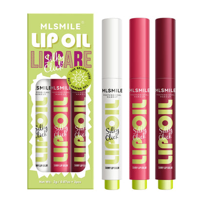 MLSMILE 3 Colors Fat Lip Oil Click Slick,Press Lipstick Set,Moisturizing Lip Balm,High Pigment Glow Lip Oil,Long-lasting,Pigmented Vegan,Lightweight and Glossy Lip Plumper with Coconut Oil-Set A - dailyvitalstore