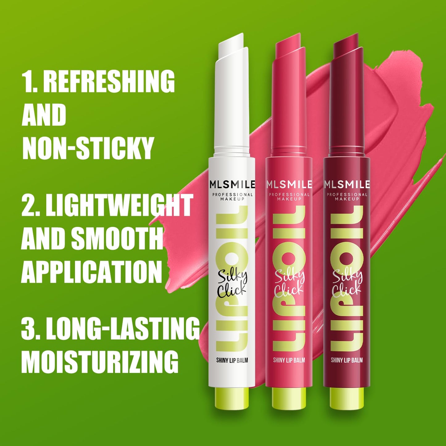 MLSMILE 3 Colors Fat Lip Oil Click Slick,Press Lipstick Set,Moisturizing Lip Balm,High Pigment Glow Lip Oil,Long-lasting,Pigmented Vegan,Lightweight and Glossy Lip Plumper with Coconut Oil-Set A - dailyvitalstore
