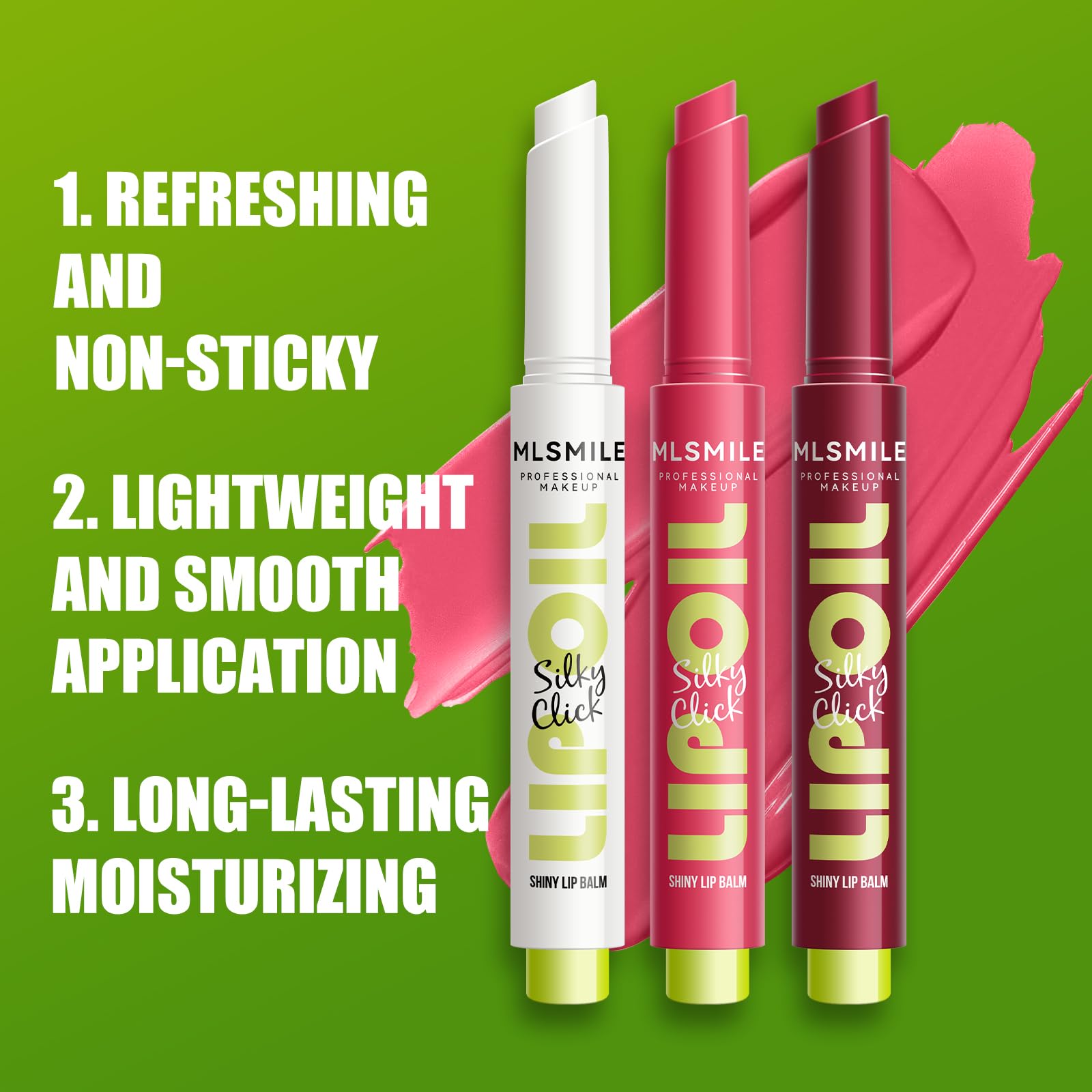 MLSMILE 3 Colors Fat Lip Oil Click Slick,Press Lipstick Set,Moisturizing Lip Balm,High Pigment Glow Lip Oil,Long-lasting,Pigmented Vegan,Lightweight and Glossy Lip Plumper with Coconut Oil-Set A - dailyvitalstore