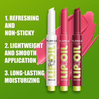 MLSMILE 3 Colors Fat Lip Oil Click Slick,Press Lipstick Set,Moisturizing Lip Balm,High Pigment Glow Lip Oil,Long-lasting,Pigmented Vegan,Lightweight and Glossy Lip Plumper with Coconut Oil-Set A - dailyvitalstore