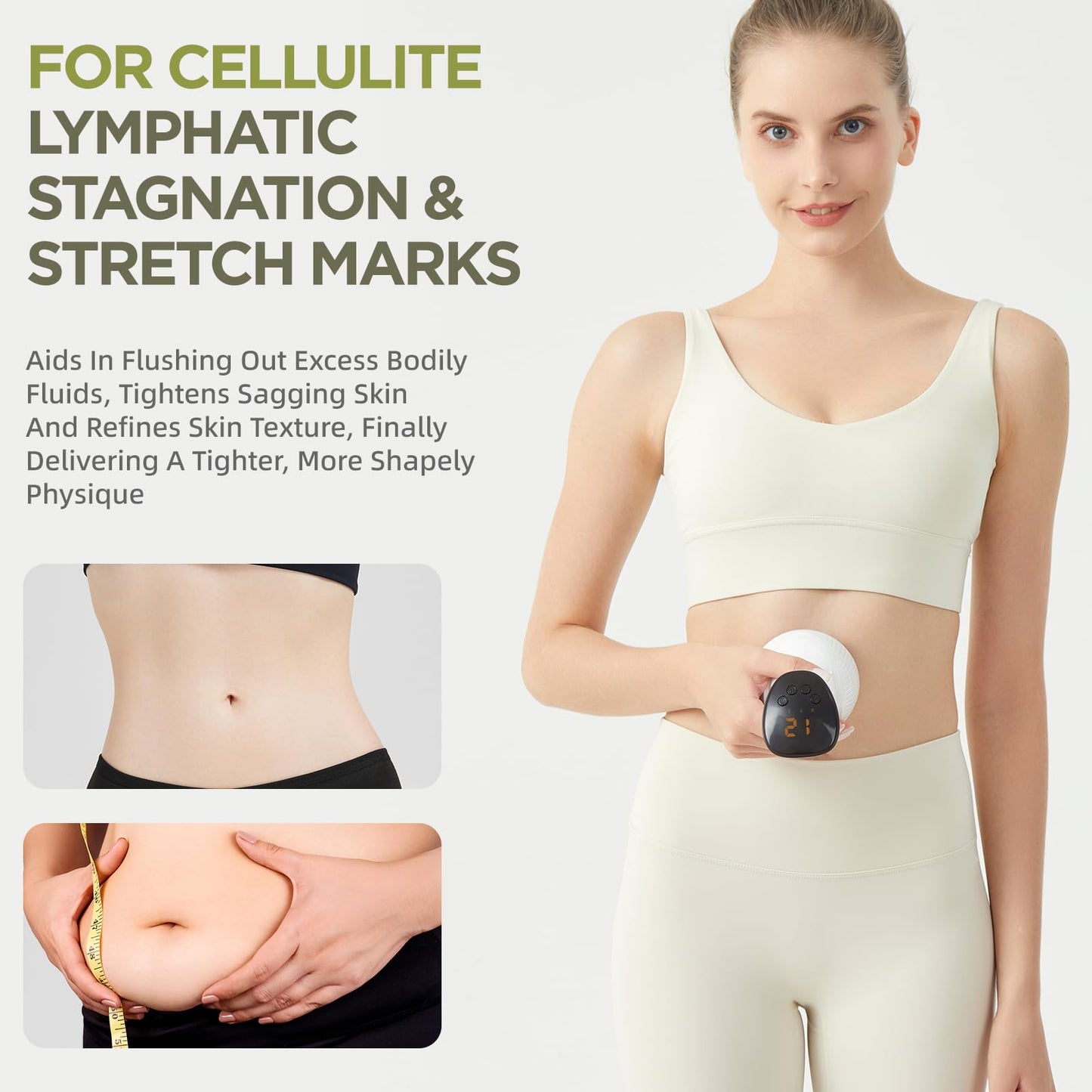 MMGJMP Lymphatic Drainage Massager & Anti-Cellulite Massage Tool, Body Contouring Device for Legs, Arms & Stomach, Supports Smoother Skin, with Gentle Warming & Vibration - W - dailyvitalstore