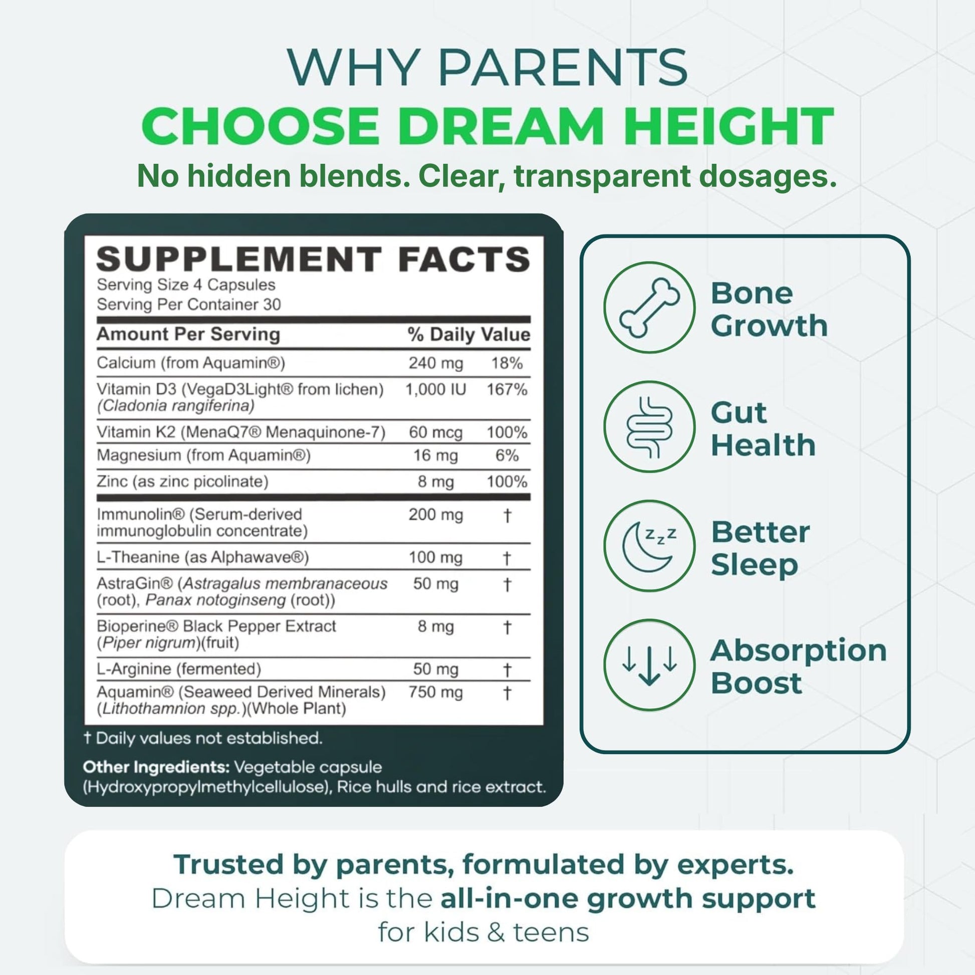 Moddy's Nutrition DreamHeight Growth Supplement for Kids & Teens, Bone, Immune & Sleep Support, Clinically Studied Formula, 120 Small Easy-to-Swallow Capsules - dailyvitalstore