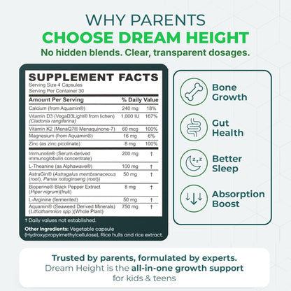 Moddy's Nutrition DreamHeight Growth Supplement for Kids & Teens, Bone, Immune & Sleep Support, Clinically Studied Formula, 120 Small Easy-to-Swallow Capsules - dailyvitalstore