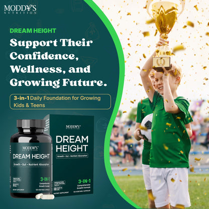 Moddy's Nutrition DreamHeight Growth Supplement for Kids & Teens, Bone, Immune & Sleep Support, Clinically Studied Formula, 120 Small Easy-to-Swallow Capsules - dailyvitalstore