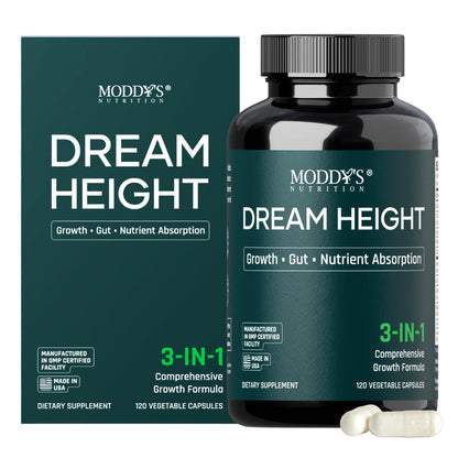 Moddy's Nutrition DreamHeight Growth Supplement for Kids & Teens, Bone, Immune & Sleep Support, Clinically Studied Formula, 120 Small Easy-to-Swallow Capsules - dailyvitalstore