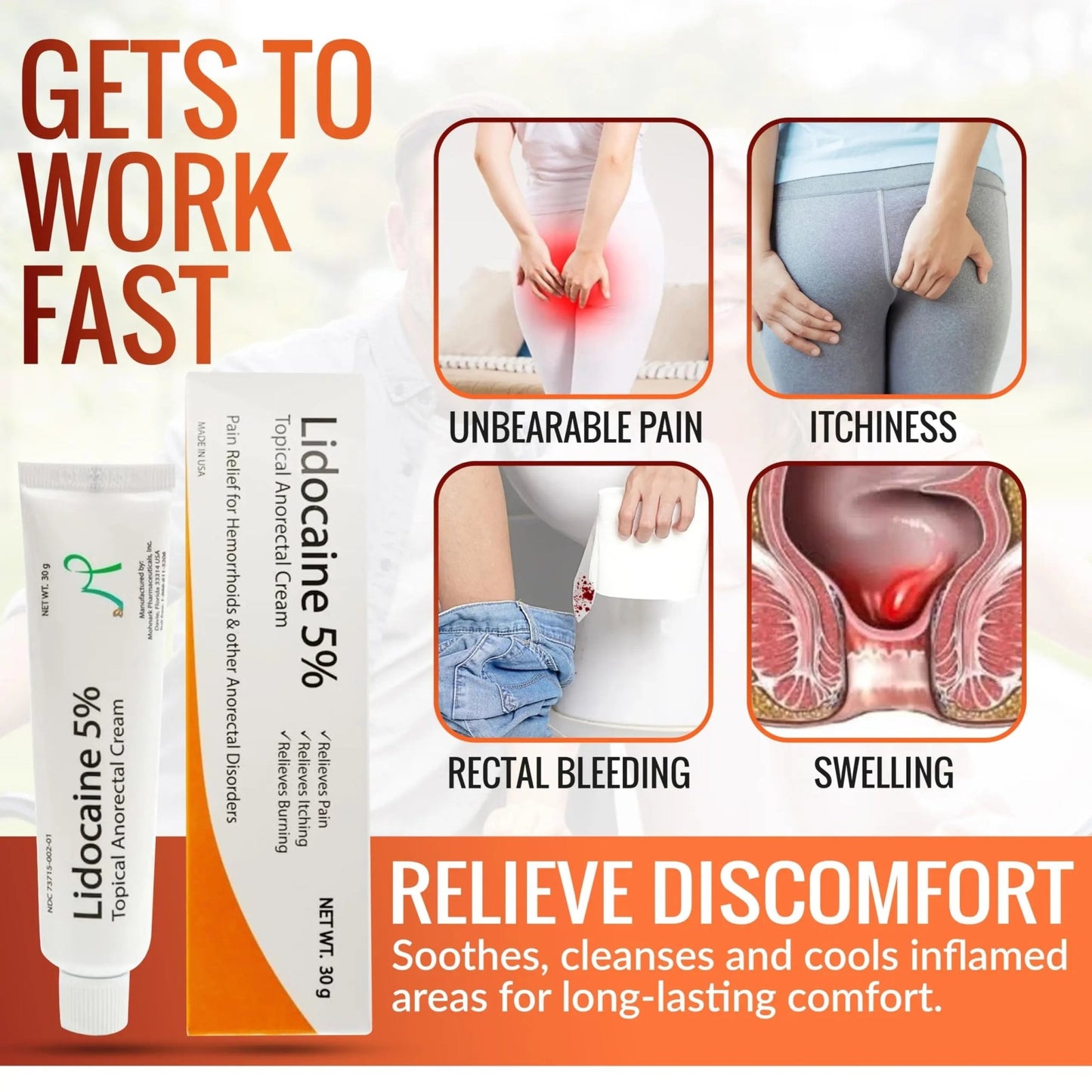 Mohnark Maximum Strength Lidocaine Hemorrhoid Treatment Cream for External and Internal Hemorrhoids Treatment Burn Itch Pain Relief Anal Cream Topical Anorectal Numbing Cream- 30 Gram Tube Made in USA - dailyvitalstore