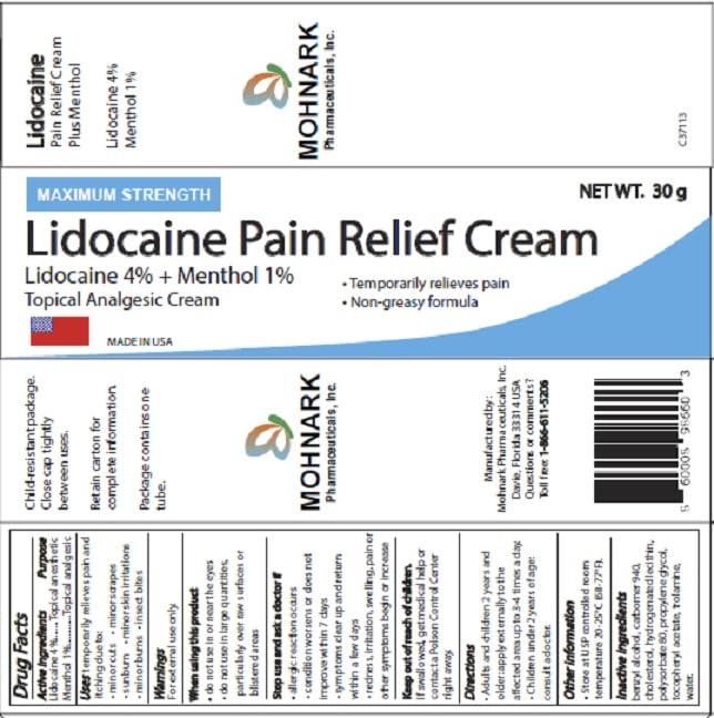 MOHNARK Pain Relief Cream with Lidocaine 4% and 1% Menthol | Includes Vitamin E | Numbs Away Pain Faster | Non-Greasy - dailyvitalstore