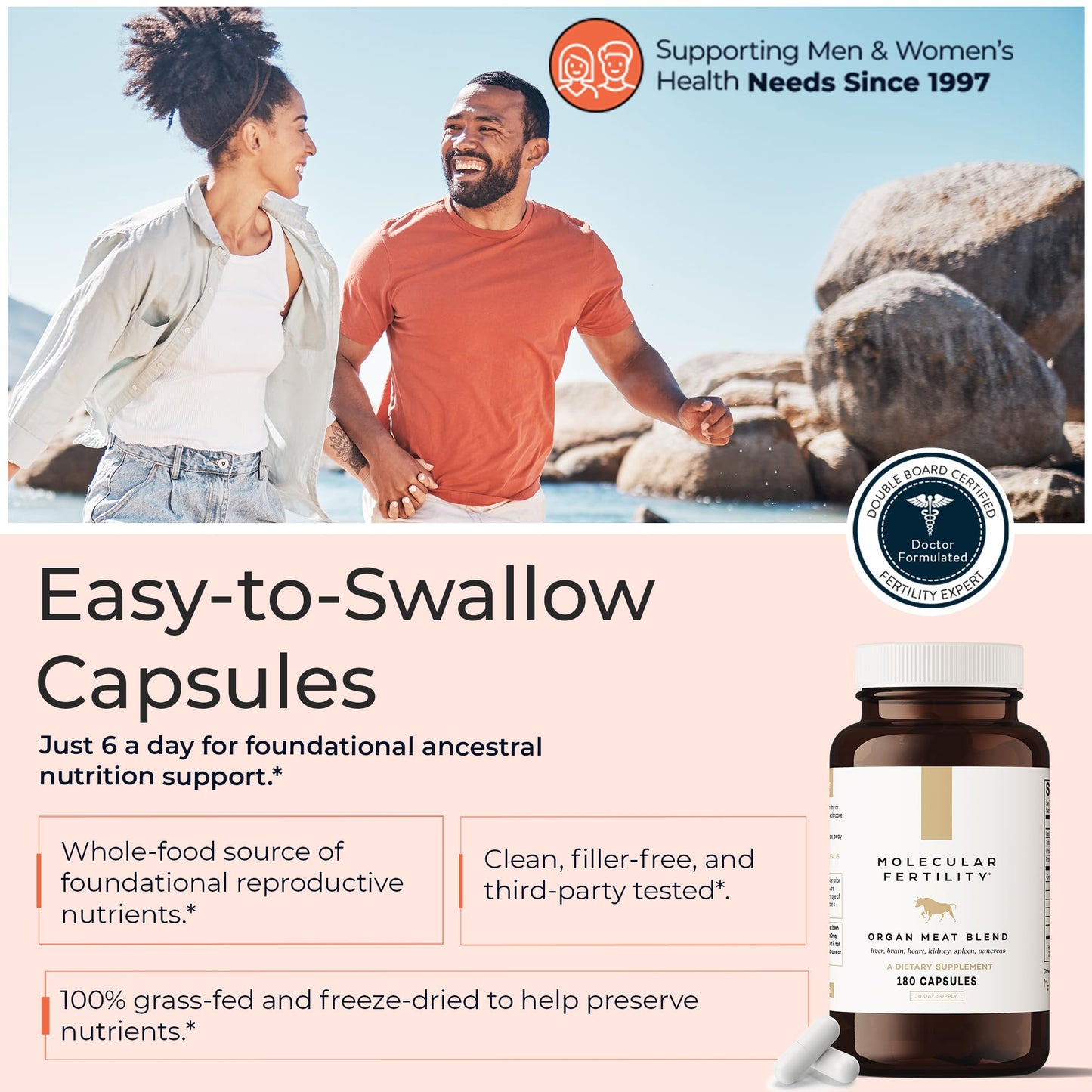 Molecular Fertility Beef Organ Complex - Pasture-Raised, Grass Fed Beef Liver, Brain, Heart, Spleen, Pancreas Blend, Healthy Hormone Balance and Fertility Supplement for Women and Men, 180 Capsules - dailyvitalstore