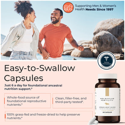 Molecular Fertility Beef Organ Complex - Pasture-Raised, Grass Fed Beef Liver, Brain, Heart, Spleen, Pancreas Blend, Healthy Hormone Balance and Fertility Supplement for Women and Men, 180 Capsules - dailyvitalstore