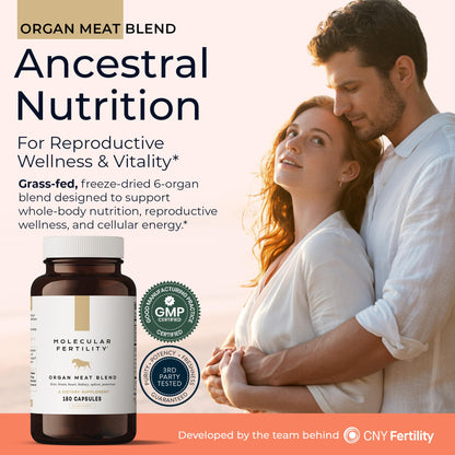Molecular Fertility Beef Organ Complex - Pasture-Raised, Grass Fed Beef Liver, Brain, Heart, Spleen, Pancreas Blend, Healthy Hormone Balance and Fertility Supplement for Women and Men, 180 Capsules - dailyvitalstore