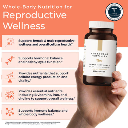 Molecular Fertility Beef Organ Complex - Pasture-Raised, Grass Fed Beef Liver, Brain, Heart, Spleen, Pancreas Blend, Healthy Hormone Balance and Fertility Supplement for Women and Men, 180 Capsules - dailyvitalstore