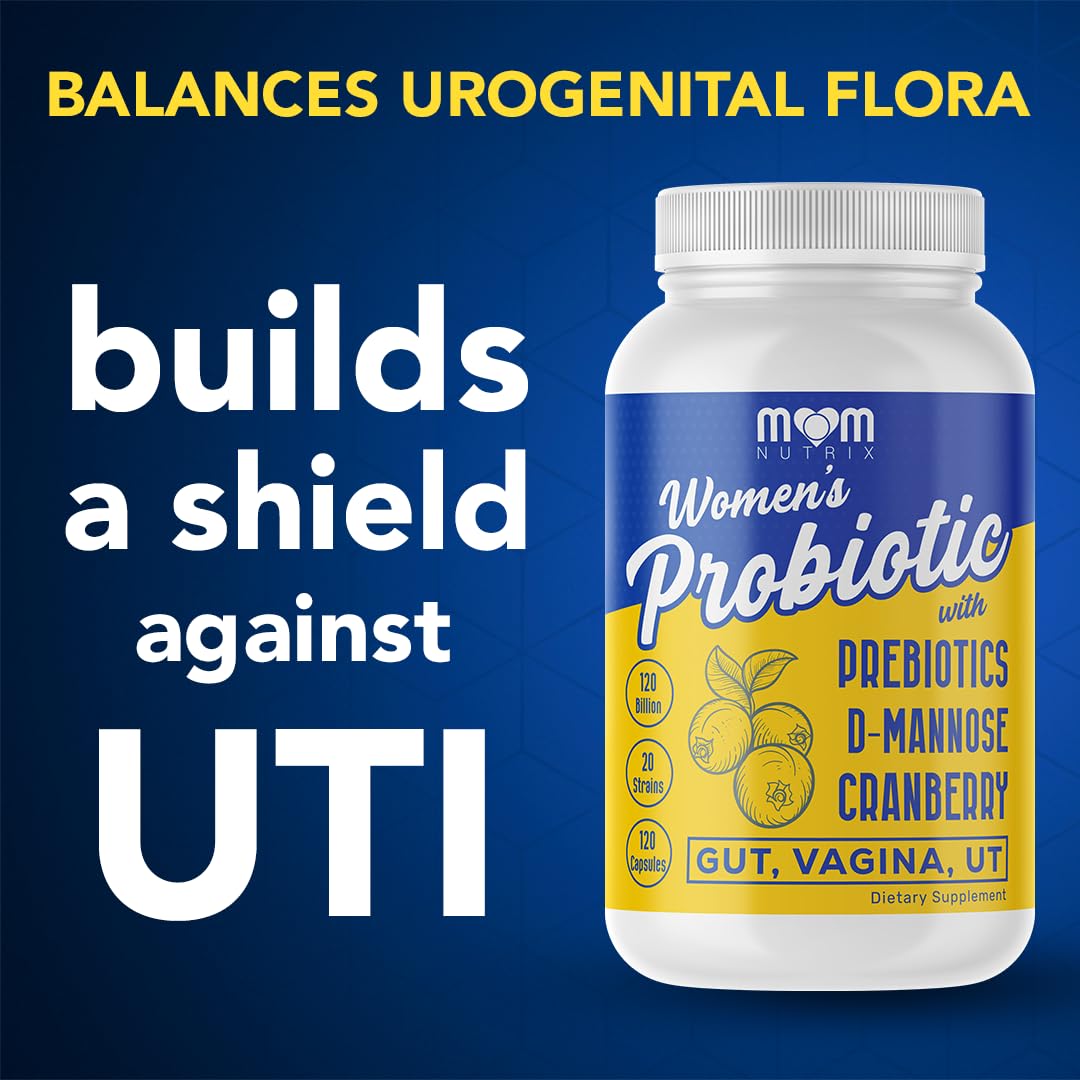 MOM NUTRIX Probiotic for Women - Vaginal, Gut, UT, pH Balance, Feminine & Digestive Health - Prebiotics with Probiotics, Cranberry, D-mannose - Bifidobacterium and Lactobacillus - 120 Capsules - dailyvitalstore